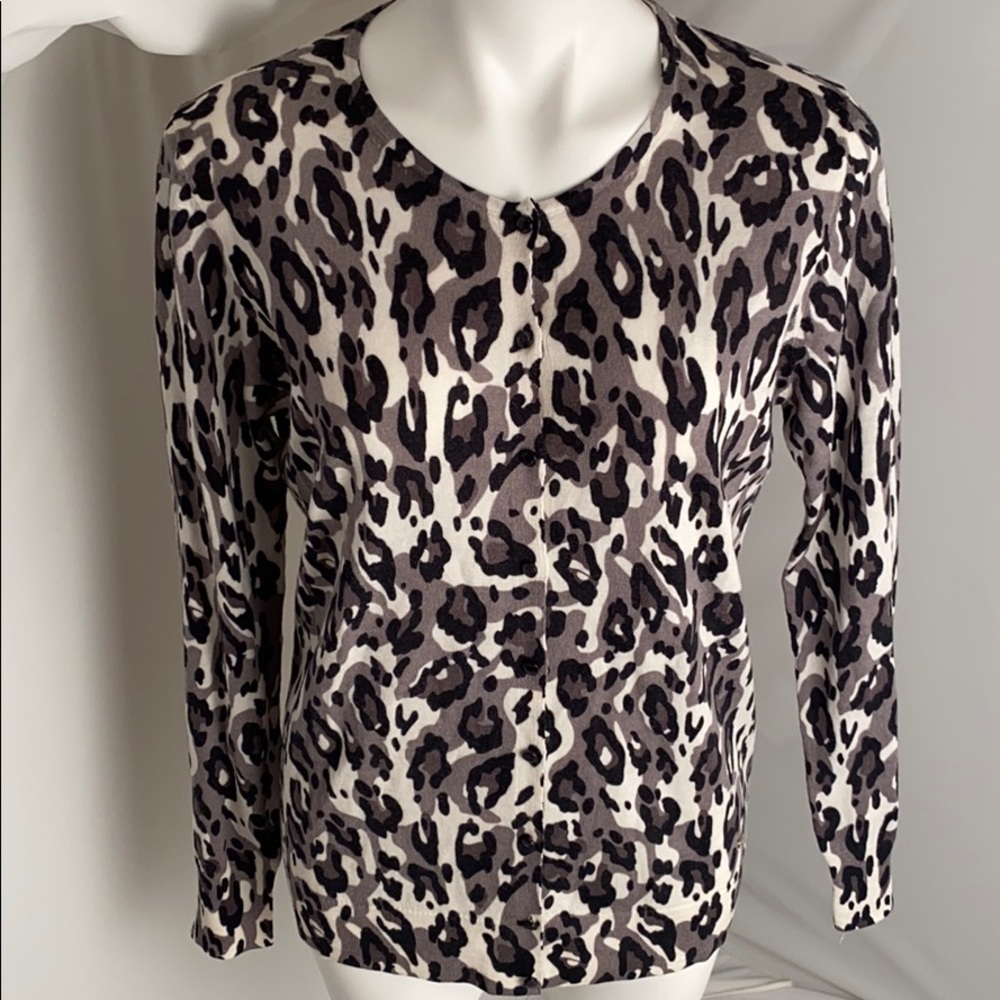 Escada multicolor black ivory gray animal print cardigan XL